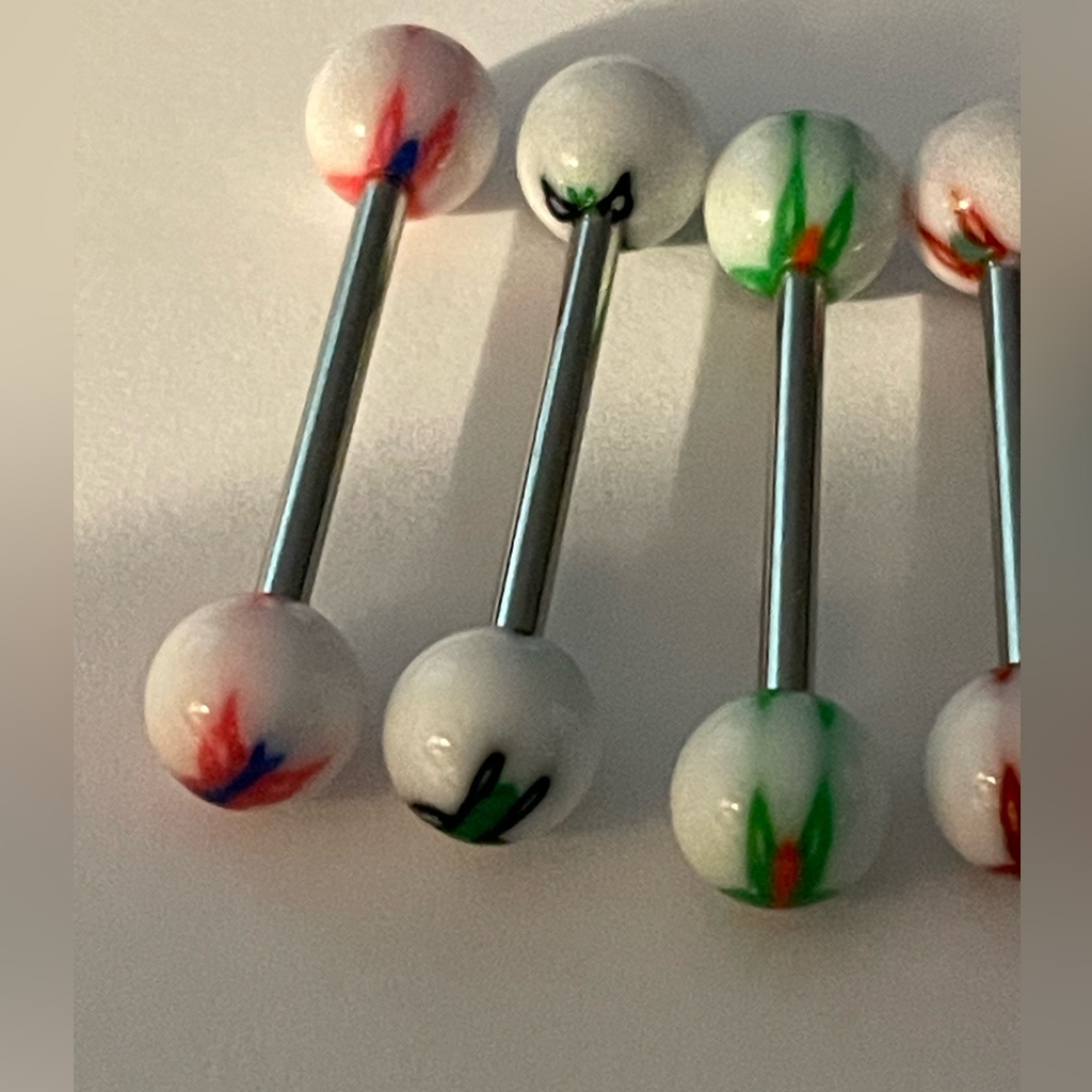4 Surgical Stainless Steel Tongue Rings Butterfly 14g New